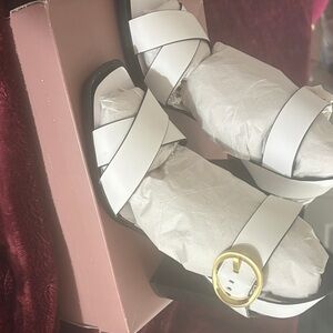 Sanrio White Strappy Sandals with Gold Buckle